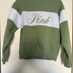 PINK Victoria's Secret Olive and White Crew Neck Sweater #16